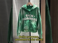 سفارشی 400/500 gsm وزن سنگین پنبه زیپ پرچ ونتاژ بروکاری اسید شستشوی هودی