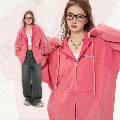 خرید لباس های مخصوص دخترهای Y2k با رنگ Rhinestone Bling Star Zip Up Hoodies در S-6XL یا سایز سفارشی online manufacture