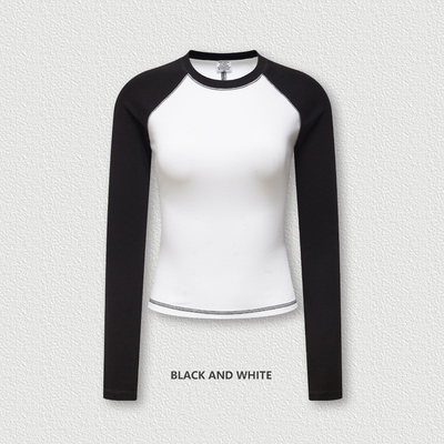 خرید 5xl 4xl 3xl 100 تی شرت با آستین بلند پنبه ای گردن بند زنانه Y2k کنتراست ونتاژ Raglan سفید online manufacture