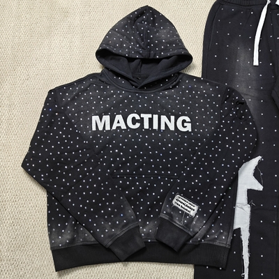 خرید Custom Applique Embroidery Distressed Rhinestone Zip up Hoodie Acid Wash Vintage Washed Fleece Streetwear Hoodie for Men online manufacture