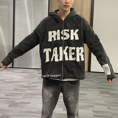 شستشوی اسید ونتاژ زپ بالا پیچ بروکاری پریشان برش برش Eege خام هوم هودی